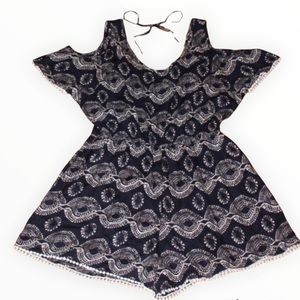 Romper shorts peep shoulder boho fun hem back tie